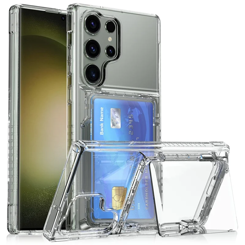 Для Samsung Galaxy S26 Ultra Clear Case PC + TPU Phone Cover Card Holder Kickstand - Transparent