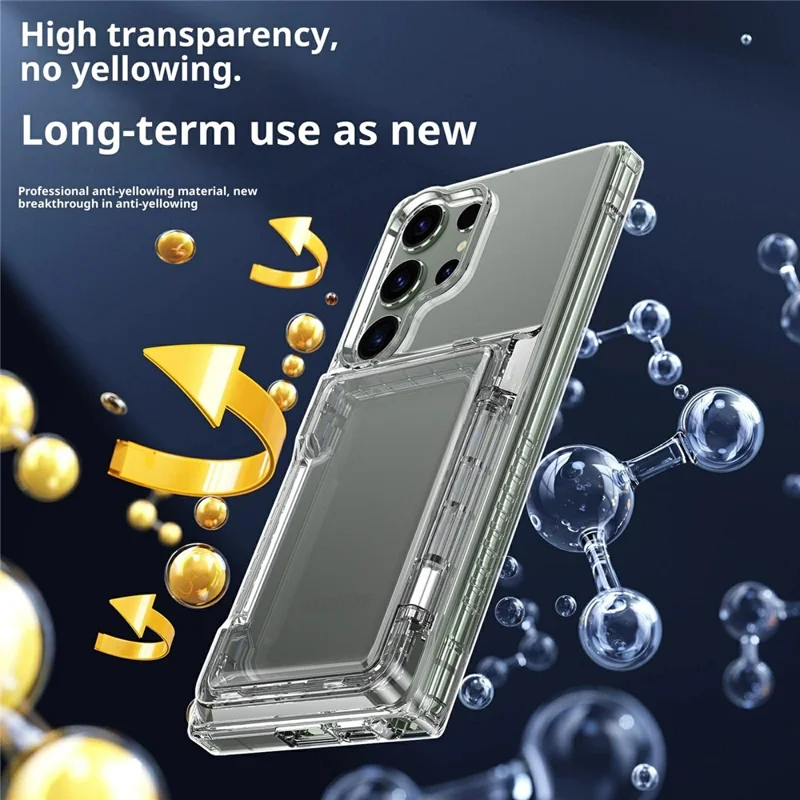 Для Samsung Galaxy S26 Ultra Clear Case PC + TPU Phone Cover Card Holder Kickstand - Transparent