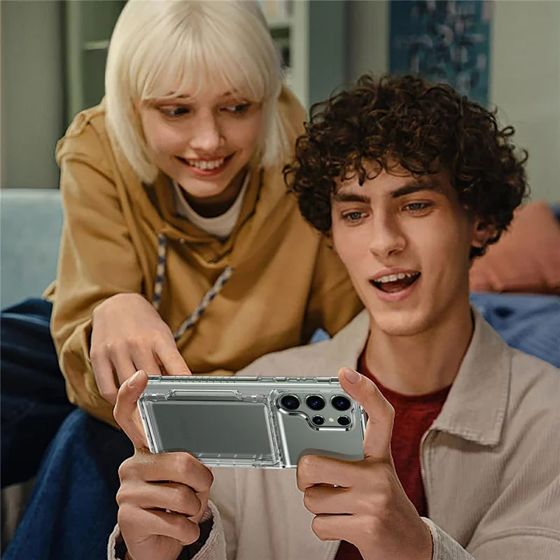 Для Samsung Galaxy S26 Ultra Clear Case PC + TPU Phone Cover Card Holder Kickstand - Transparent