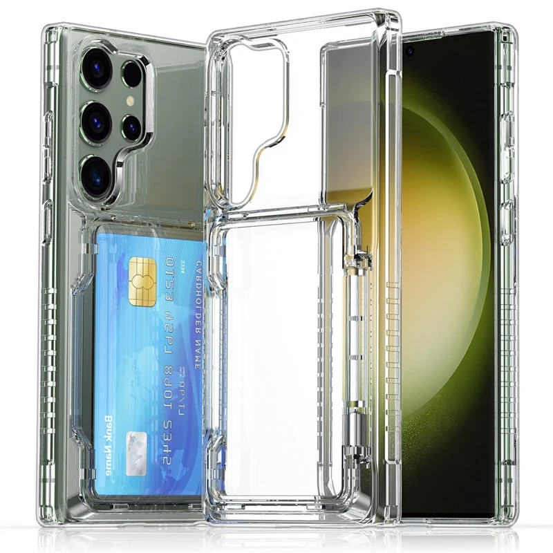 Для Samsung Galaxy S26 Ultra Clear Case PC + TPU Phone Cover Card Holder Kickstand - Transparent