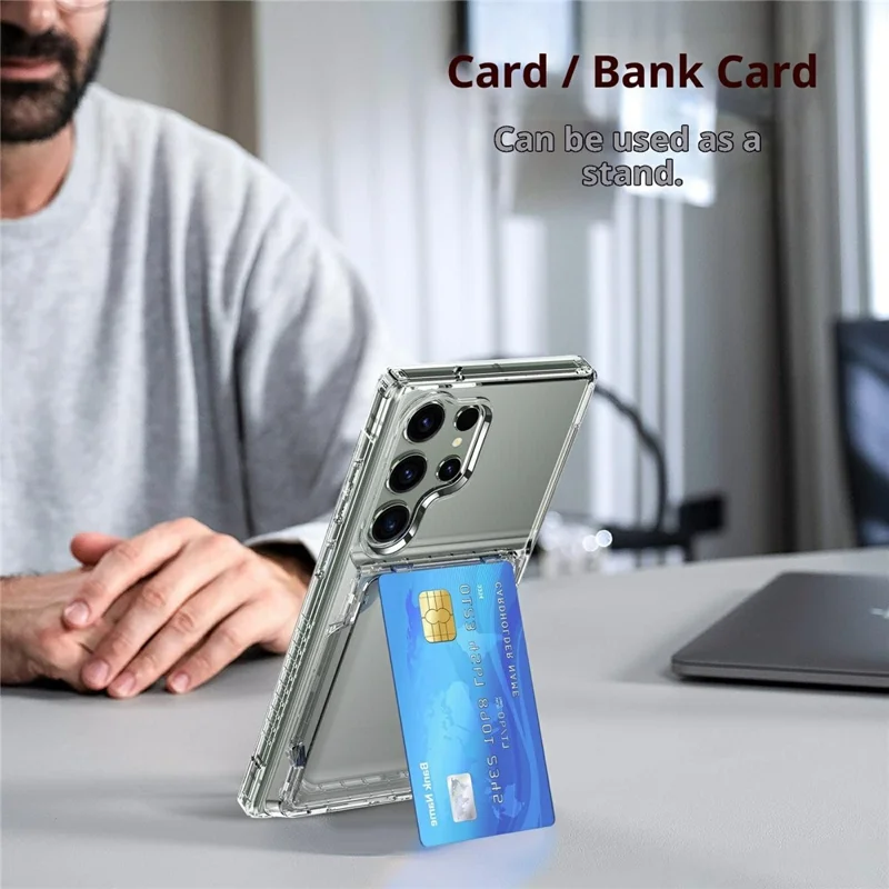 Для Samsung Galaxy S26 Ultra Clear Case PC + TPU Phone Cover Card Holder Kickstand - Transparent
