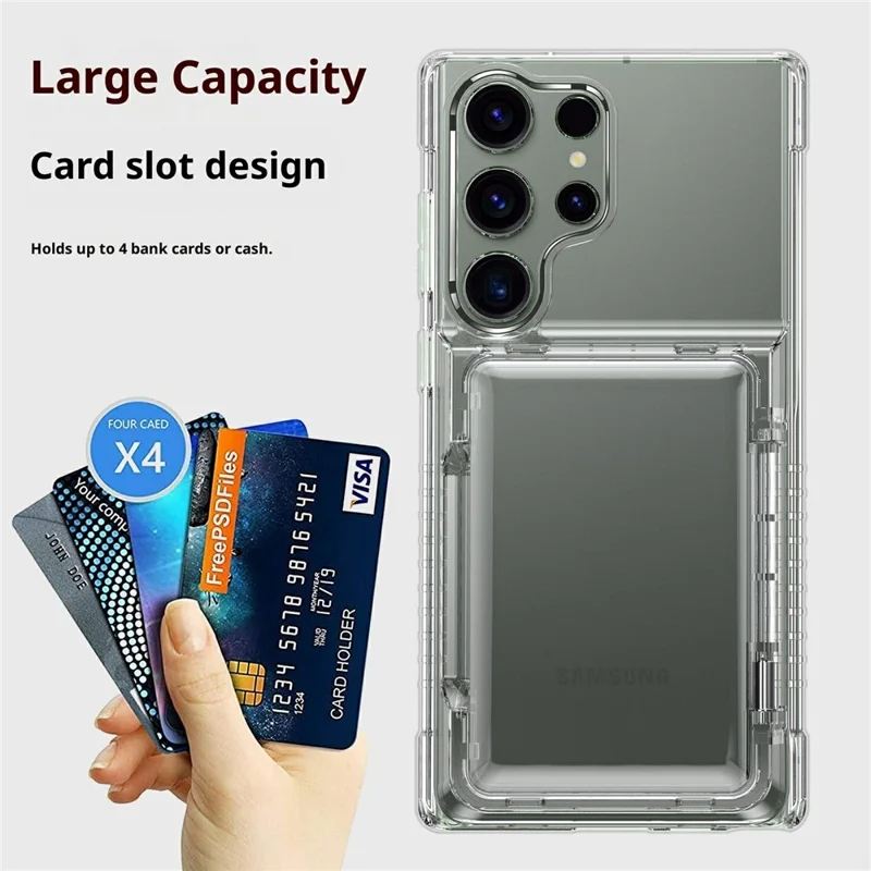 Для Samsung Galaxy S26 Ultra Clear Case PC + TPU Phone Cover Card Holder Kickstand - Transparent