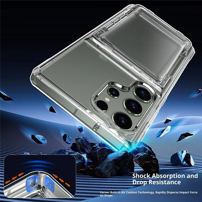 Для Samsung Galaxy S26 Ultra Clear Case PC + TPU Phone Cover Card Holder Kickstand - Transparent