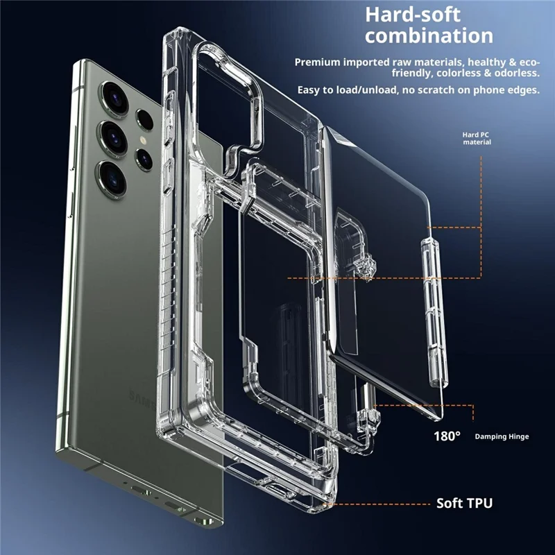 Для Samsung Galaxy S26 Ultra Clear Case PC + TPU Phone Cover Card Holder Kickstand - Transparent