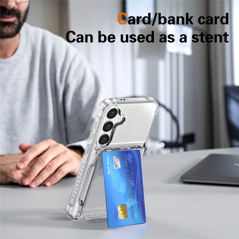 Для Samsung Galaxy S26+ Clear Case PC + TPU Phone Cover Card Holder Kickstand - Transparent