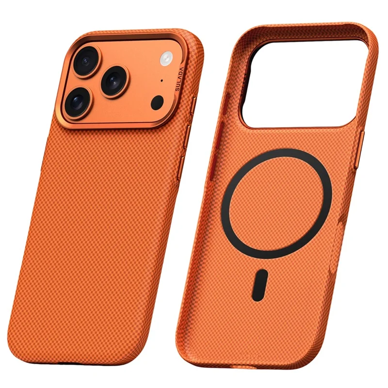 SULADA For iPhone 17 Pro Protective Magnetic Case Grid Textured Anti Fingerprint Phone Cover - Orange