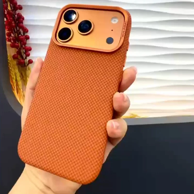 SULADA For iPhone 17 Pro Protective Magnetic Case Grid Textured Anti Fingerprint Phone Cover - Orange