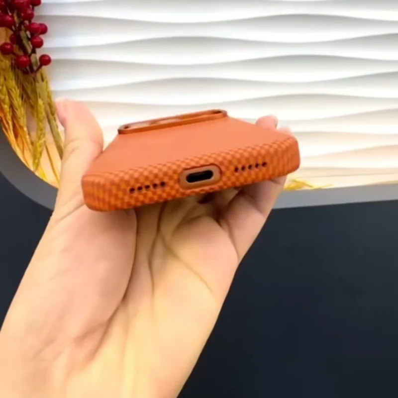 SULADA For iPhone 17 Pro Protective Magnetic Case Grid Textured Anti Fingerprint Phone Cover - Orange