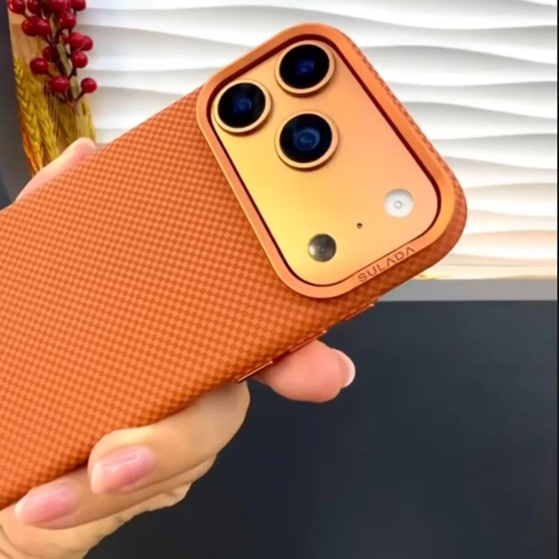 SULADA For iPhone 17 Pro Max Protective Magnetic Case Grid Textured Anti Fingerprint Phone Cover - Orange