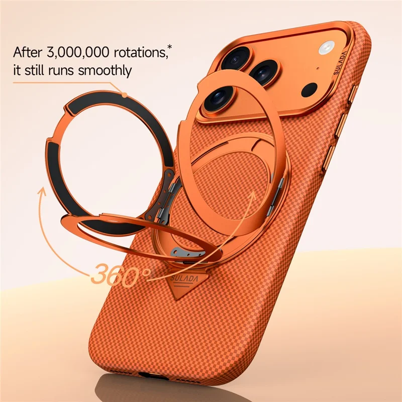 SULADA For iPhone 17 Pro Max Kickstand Magnetic Case Grid Textured Anti Fingerprint Phone Cover - Orange