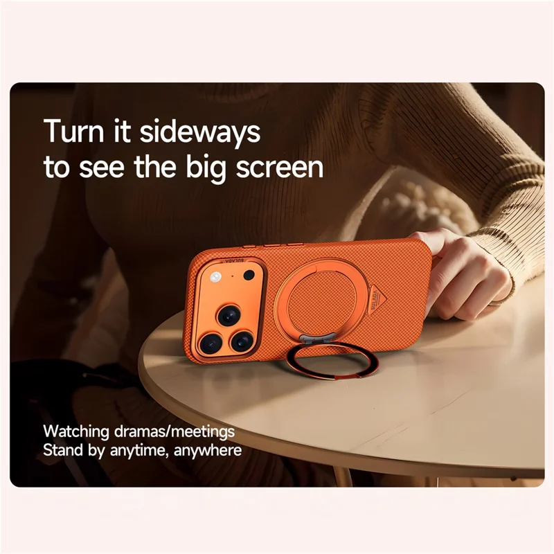 SULADA For iPhone 17 Pro Max Kickstand Magnetic Case Grid Textured Anti Fingerprint Phone Cover - Orange