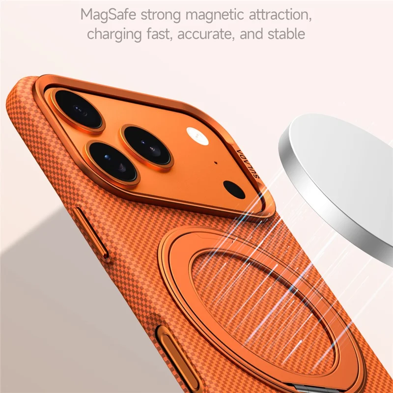 SULADA For iPhone 17 Pro Max Kickstand Magnetic Case Grid Textured Anti Fingerprint Phone Cover - Orange