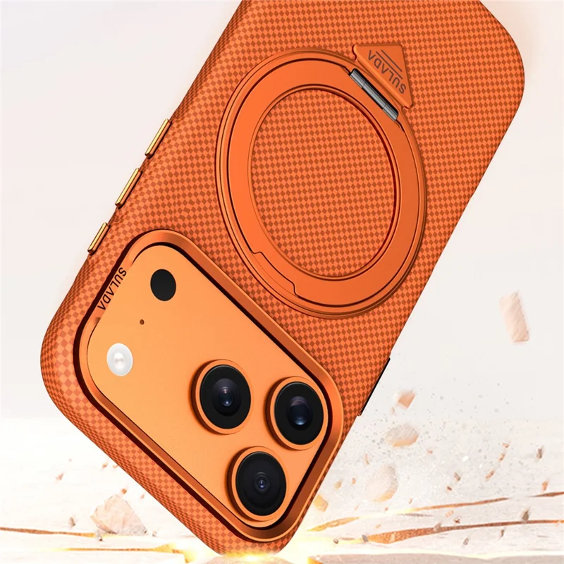 SULADA For iPhone 17 Pro Max Kickstand Magnetic Case Grid Textured Anti Fingerprint Phone Cover - Orange