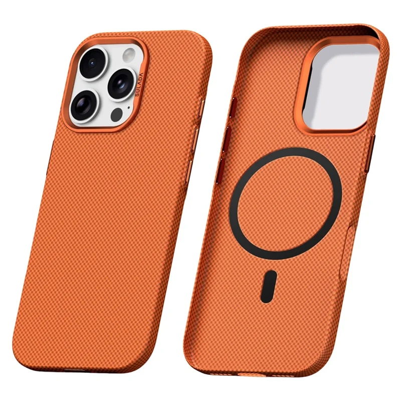 SULADA For iPhone 16 Pro Protective Magnetic Case Grid Textured Anti Fingerprint Phone Cover - Orange