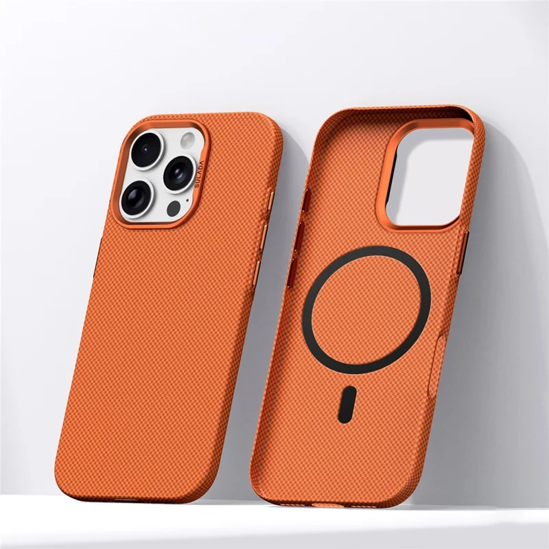 SULADA For iPhone 16 Pro Max Protective Magnetic Case Grid Textured Anti Fingerprint Phone Cover - Orange