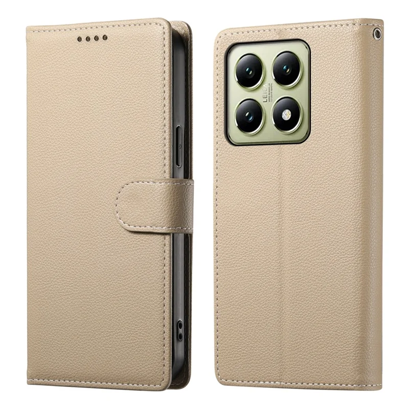 Acquisto all'ingrosso per Xiaomi 14T Custodia in pelle magnetica Snap Litchi Texture Portafoglio Custodia per telefono con cinturino da polso - Albicocca