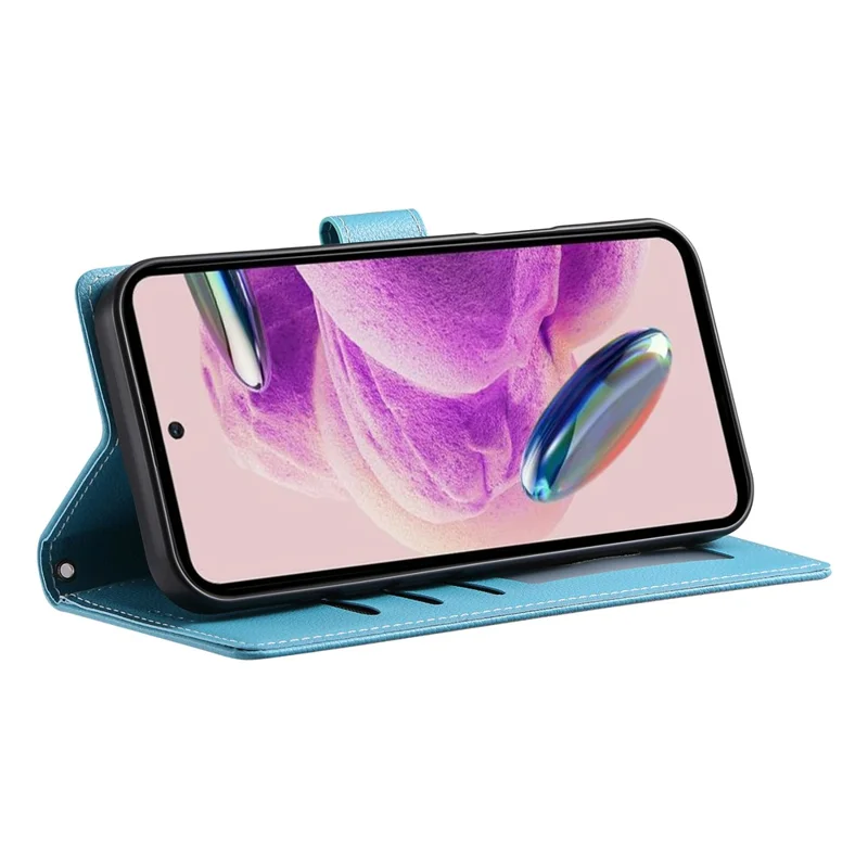 Étui en cuir pour Xiaomi 14T Pro avec fermeture magnétique, texture de litchi, pochette pour téléphone avec dragonne - Bleu ciel