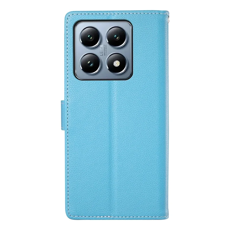 Étui en cuir pour Xiaomi 14T Pro avec fermeture magnétique, texture de litchi, pochette pour téléphone avec dragonne - Bleu ciel