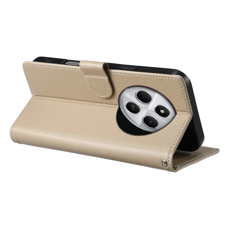 Funda de cuero para Xiaomi Redmi 14C 4G / 14R 5G / Poco C75 4G con cierre magnético, textura de lichi, cartera para teléfono con correa de muñeca - Albaricoque