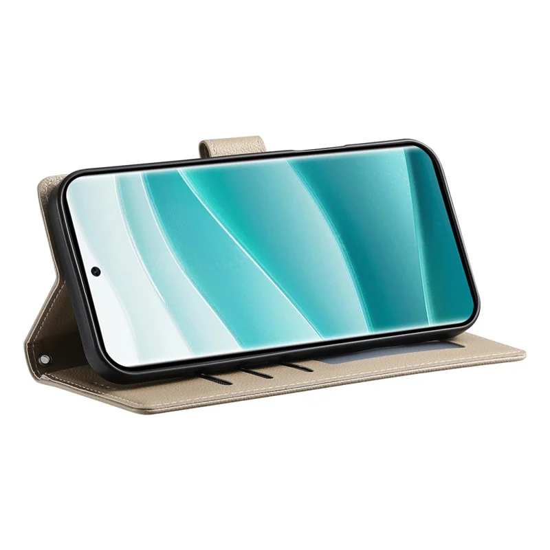 Funda de cuero para Xiaomi Redmi 14C 4G / 14R 5G / Poco C75 4G con cierre magnético, textura de lichi, cartera para teléfono con correa de muñeca - Albaricoque