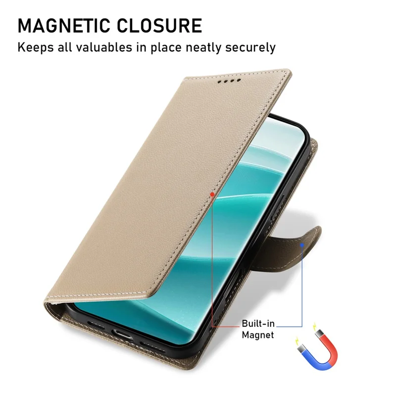 Funda de cuero para Xiaomi Redmi 14C 4G / 14R 5G / Poco C75 4G con cierre magnético, textura de lichi, cartera para teléfono con correa de muñeca - Albaricoque