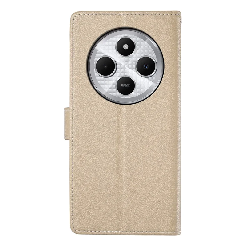 Funda de cuero para Xiaomi Redmi 14C 4G / 14R 5G / Poco C75 4G con cierre magnético, textura de lichi, cartera para teléfono con correa de muñeca - Albaricoque