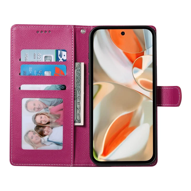 Bulk Purchasing Leather Case for Google Pixel 10 Pro / 10 / 9 Pro / 9 Magnetic Snap Litchi Texture Wallet Phone Cover with Wrist Strap - Rose