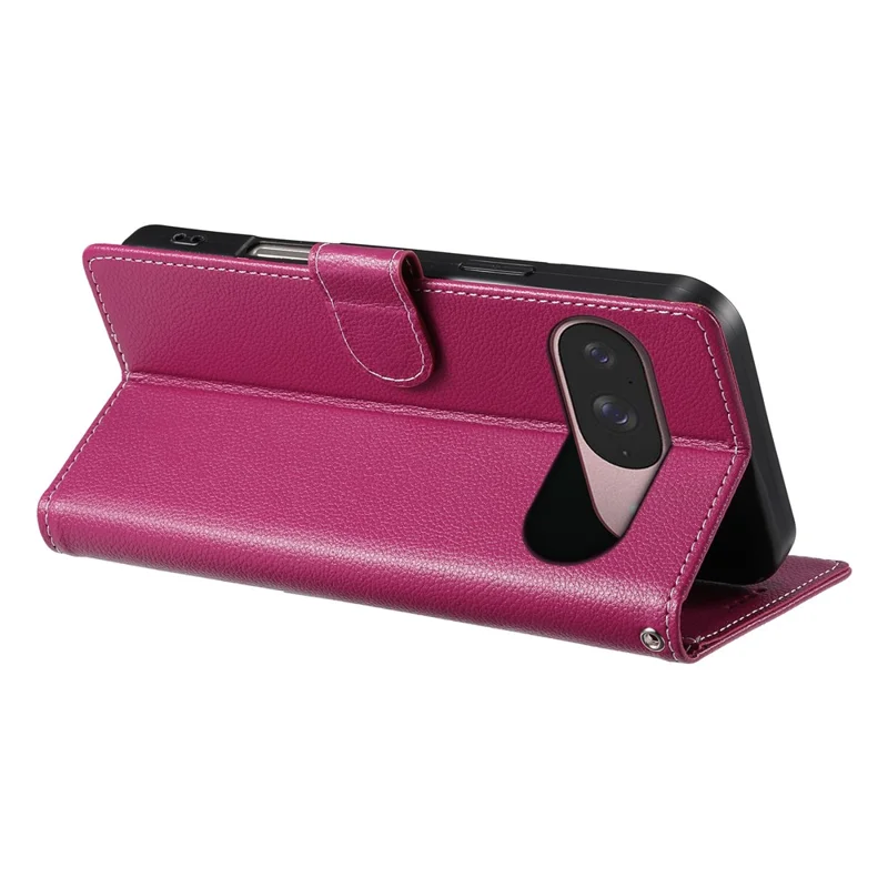 Bulk Purchasing Leather Case for Google Pixel 10 Pro / 10 / 9 Pro / 9 Magnetic Snap Litchi Texture Wallet Phone Cover with Wrist Strap - Rose