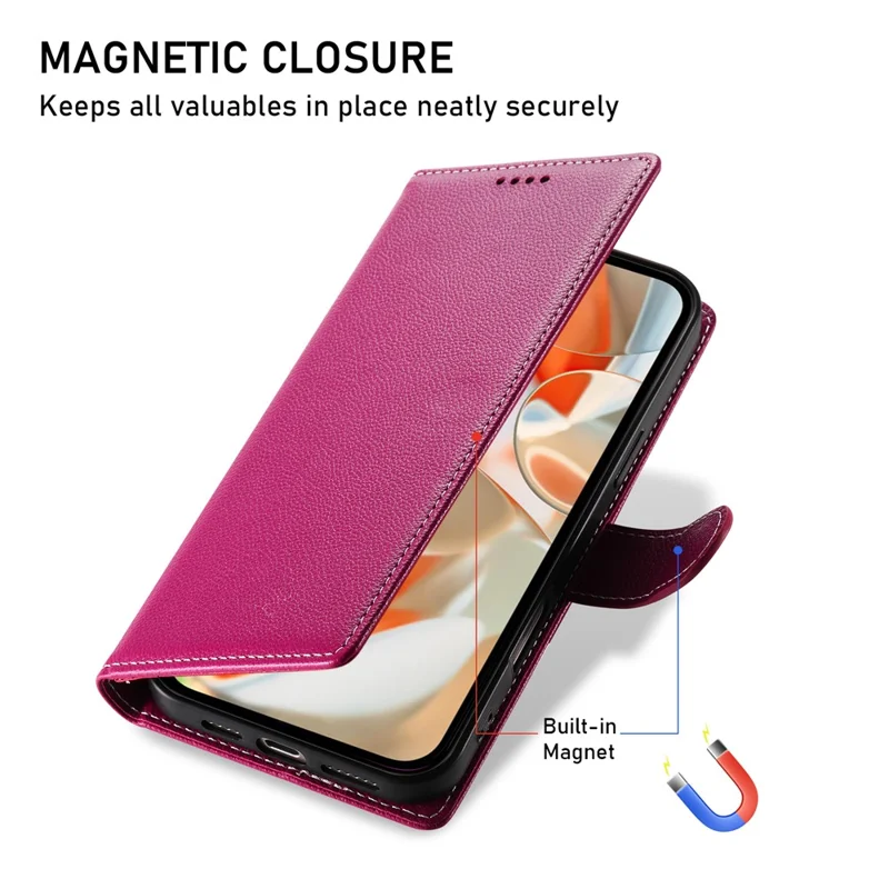 Bulk Purchasing Leather Case for Google Pixel 10 Pro / 10 / 9 Pro / 9 Magnetic Snap Litchi Texture Wallet Phone Cover with Wrist Strap - Rose