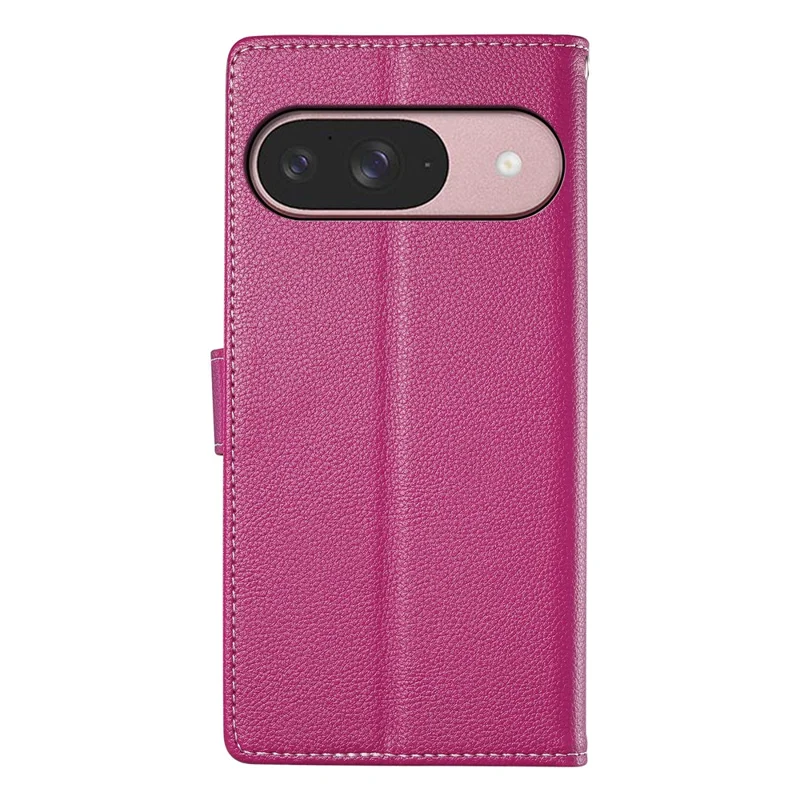 Bulk Purchasing Leather Case for Google Pixel 10 Pro / 10 / 9 Pro / 9 Magnetic Snap Litchi Texture Wallet Phone Cover with Wrist Strap - Rose