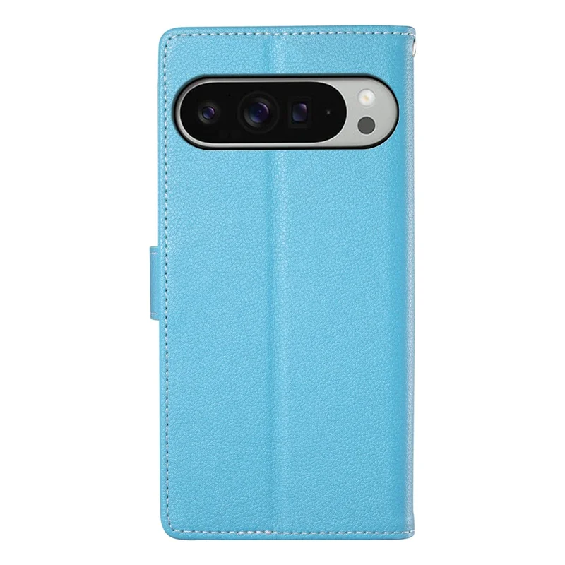 Compra em Massa para Capa de Couro Magnética com Textura de Litchi para Google Pixel 9 Pro XL com Alça de Pulso - Azul Céu