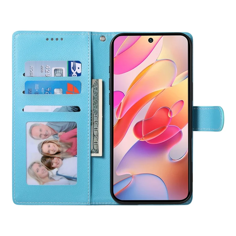 Bulk Purchasing For Samsung Galaxy A26 5G Leather Case Magnetic Snap Litchi Texture Wallet Phone Cover with Wrist Strap - Sky Blue