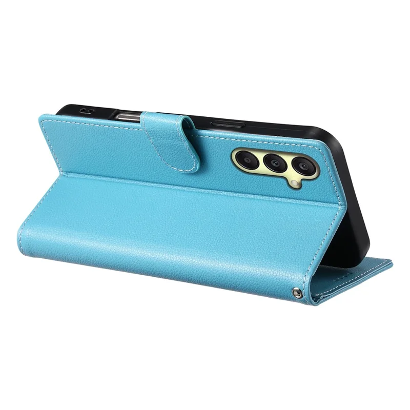 Bulk Purchasing For Samsung Galaxy A26 5G Leather Case Magnetic Snap Litchi Texture Wallet Phone Cover with Wrist Strap - Sky Blue