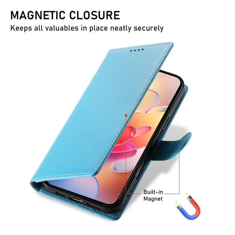 Bulk Purchasing For Samsung Galaxy A26 5G Leather Case Magnetic Snap Litchi Texture Wallet Phone Cover with Wrist Strap - Sky Blue