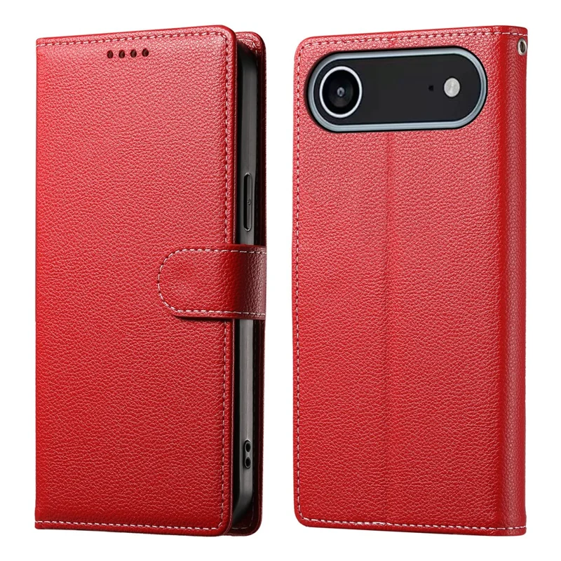 Großeinkauf für iPhone Air Lederhülle Magnetverschluss Litchi-Textur Brieftaschen-Handyhülle mit Handgelenkschlaufe - Rot