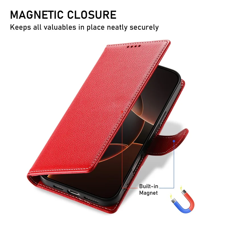 Großeinkauf für iPhone Air Lederhülle Magnetverschluss Litchi-Textur Brieftaschen-Handyhülle mit Handgelenkschlaufe - Rot