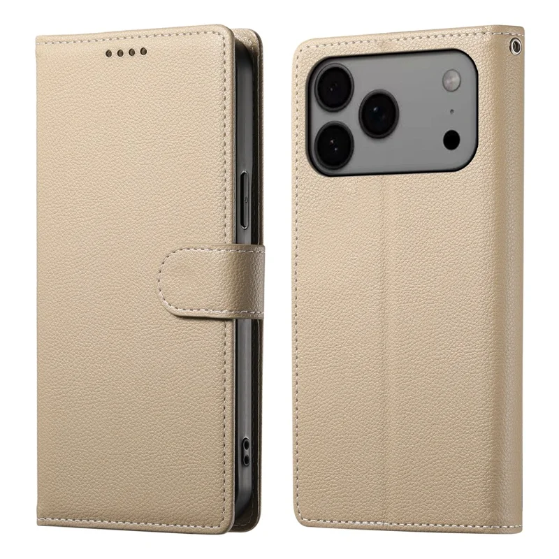 Großeinkauf für iPhone 17 Pro Max Leder Hülle Magnetischer Verschluss Litchi-Textur Brieftasche Handyhülle mit Handgelenkschlaufe - Aprikose