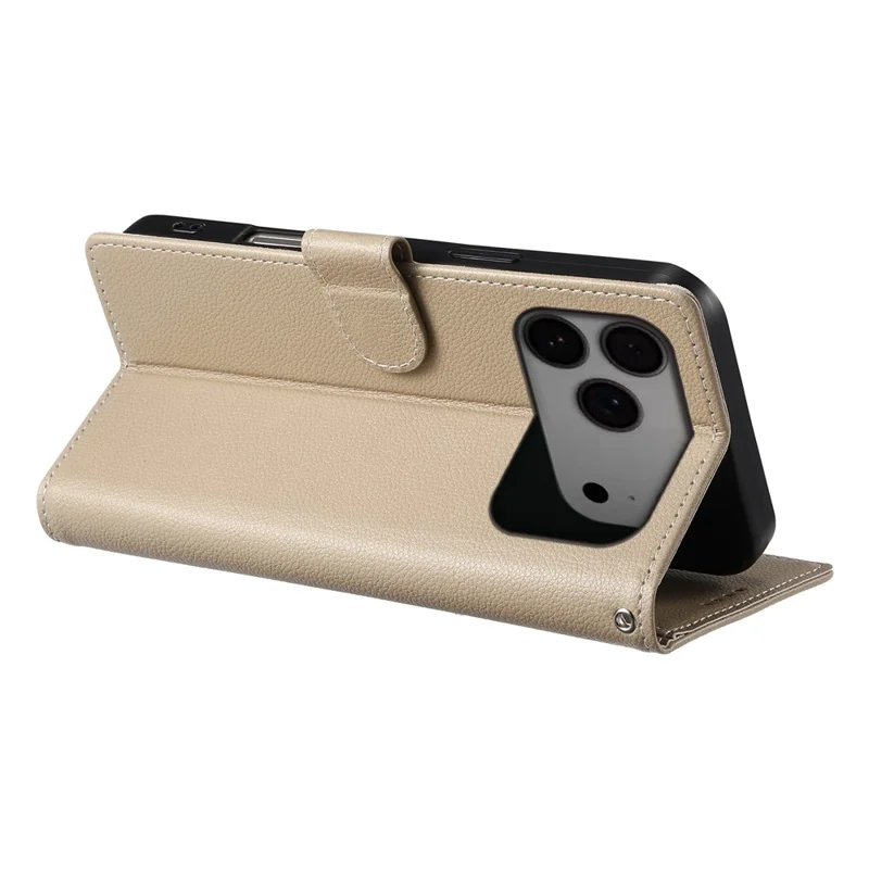 Großeinkauf für iPhone 17 Pro Max Leder Hülle Magnetischer Verschluss Litchi-Textur Brieftasche Handyhülle mit Handgelenkschlaufe - Aprikose