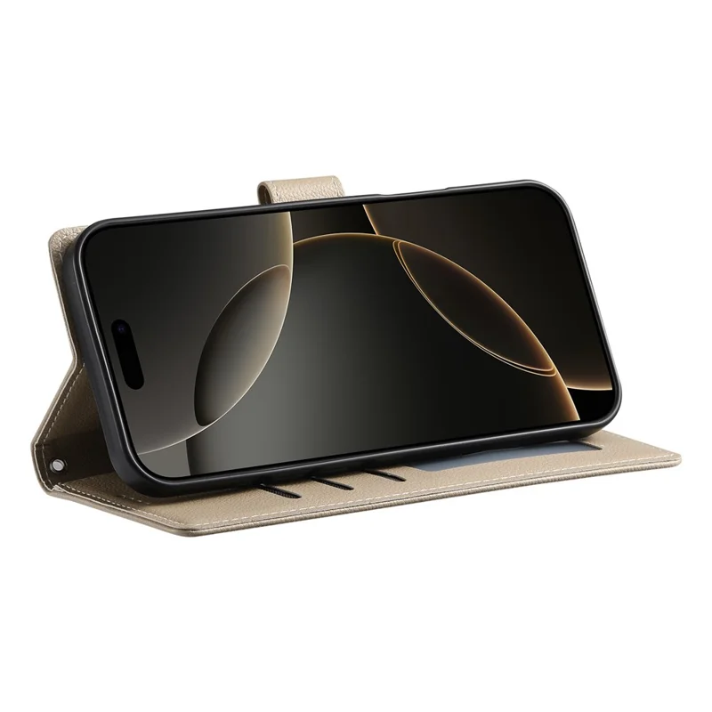 Großeinkauf für iPhone 17 Pro Max Leder Hülle Magnetischer Verschluss Litchi-Textur Brieftasche Handyhülle mit Handgelenkschlaufe - Aprikose