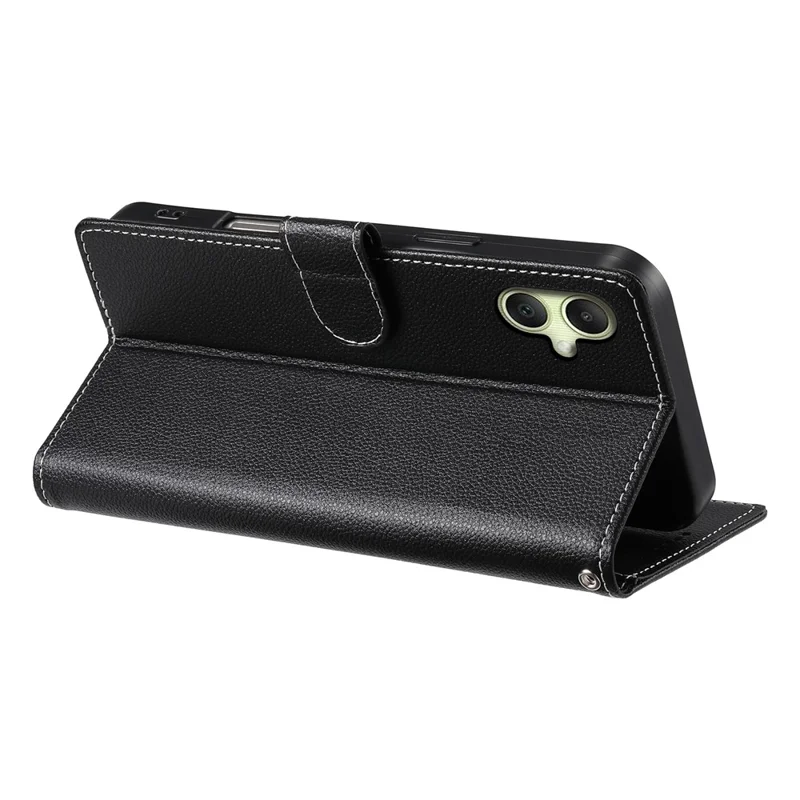 Acquisto all'ingrosso per Samsung Galaxy A07 4G Custodia in pelle Snap magnetico Texture Litchi Custodia portafoglio per telefono con cinturino da polso - Nero