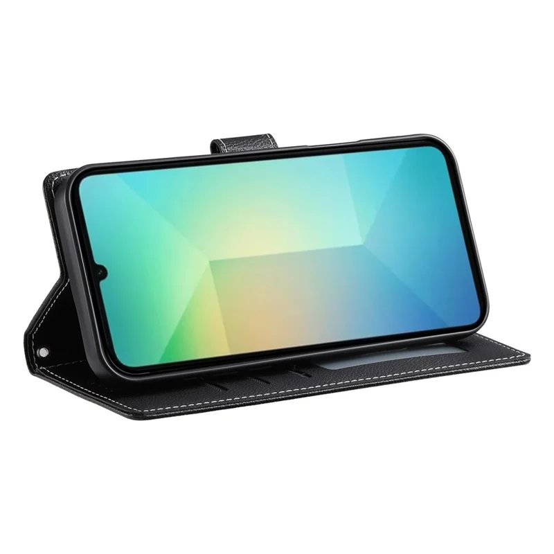 Acquisto all'ingrosso per Samsung Galaxy A07 4G Custodia in pelle Snap magnetico Texture Litchi Custodia portafoglio per telefono con cinturino da polso - Nero