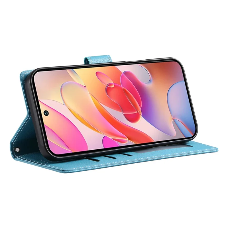 Bulk Purchasing For Samsung Galaxy A17 4G / 5G Leather Case Magnetic Snap Litchi Texture Wallet Phone Cover with Wrist Strap - Sky Blue