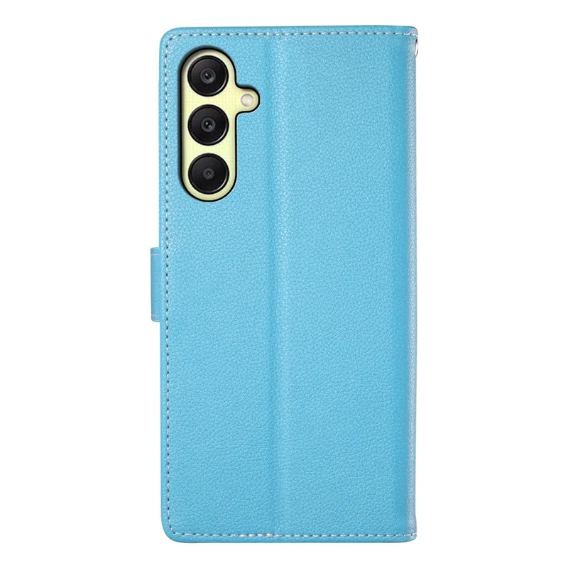 Bulk Purchasing For Samsung Galaxy A17 4G / 5G Leather Case Magnetic Snap Litchi Texture Wallet Phone Cover with Wrist Strap - Sky Blue