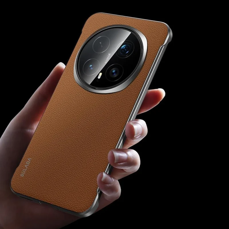 SULADA Pour Honor Magic8 Pro 5G Étui en Cuir de Vache Véritable Housse Arrière de Téléphone Sans Cadre - Marron