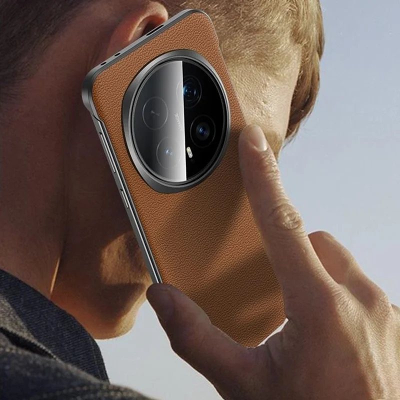 SULADA For Honor Magic8 5G Case Genuine Cow Leather Frameless Phone Back Cover - Brown