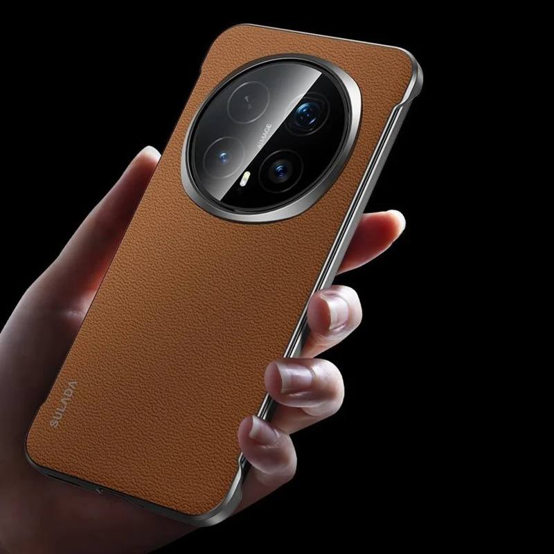 SULADA For Honor Magic8 5G Case Genuine Cow Leather Frameless Phone Back Cover - Brown