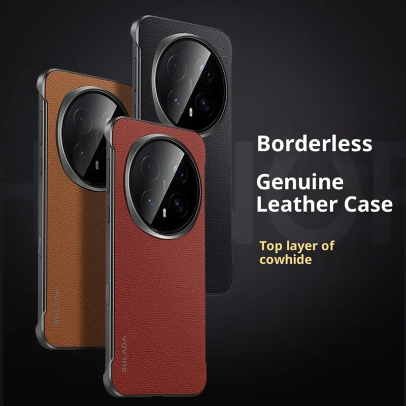 SULADA For Honor Magic8 5G Case Genuine Cow Leather Frameless Phone Back Cover - Brown
