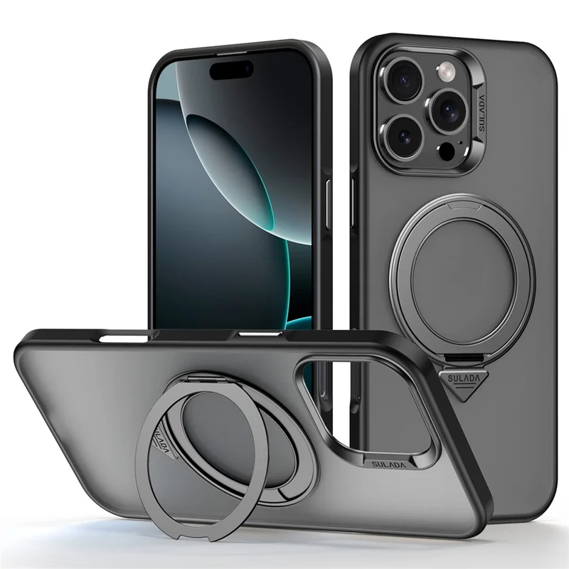 SULADA Per iPhone 16 Pro Case Custodia Magnetica Antiimpronta Matte TPU + PC Cover Telefonica con Kickstan - Titanio Nero