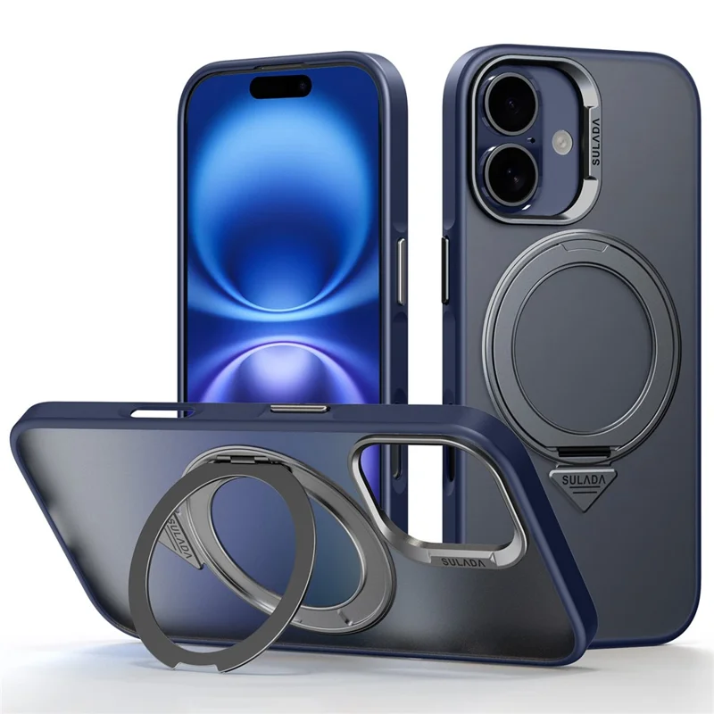 SULADA per iPhone 16 Case Custodia magnetica Antiimpronta Matte TPU + Custodia per telefono PC con supporto - Titanium Blue