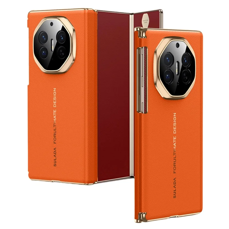SULADA til Huawei Mate XT Ultimate / XTs Ultimate Magnetisk Case med Dobbeltakse Design Hjernbeskyttelse af Ægte Kudefrak + PC Telefonbeskyttelse - Orange